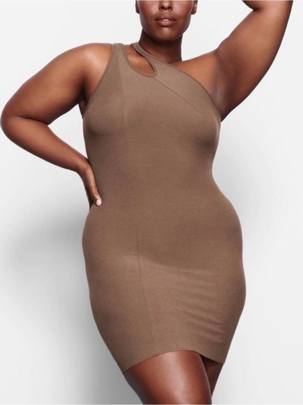 SKIMS One-Shoulder soft lounge dress in oxide